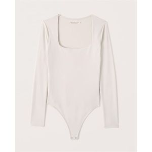 Abercrombie Long-Sleeve Double-Layered Seamless Fabric Squareneck Bodysuit Cream